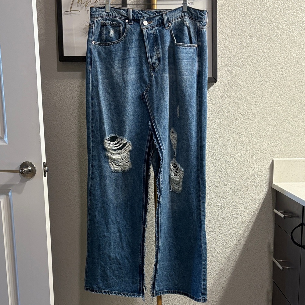 Distressed Blue Denim Skirt